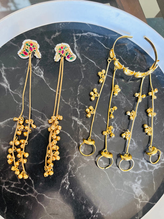 Combo 22 - Alvira Earings ( Small Ghungroo ) + Chand Haathphool Single Hand