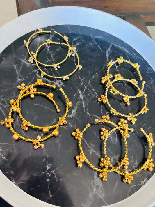 Combo of 4 different Types of Brass Ghungroo Bangles - 8 bangles