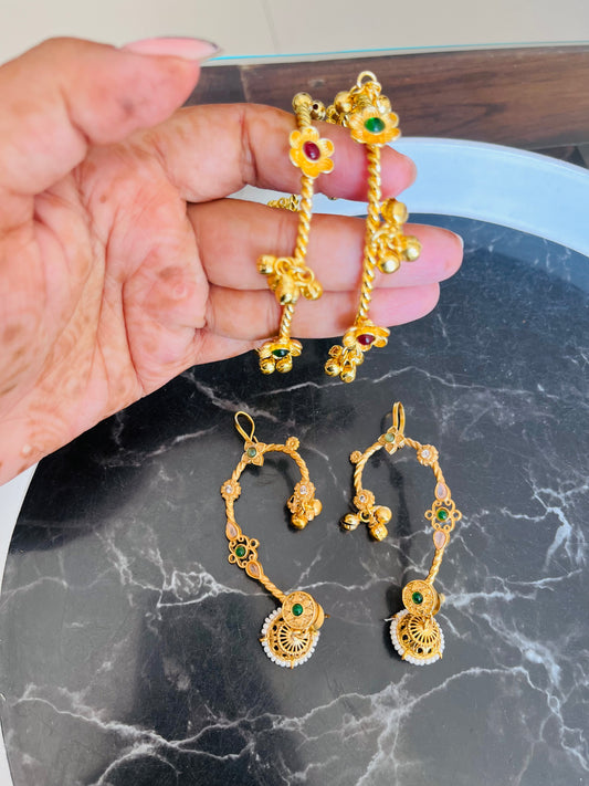 Combo 19 - Earcuff Earings + flower Ghungroo Bangles