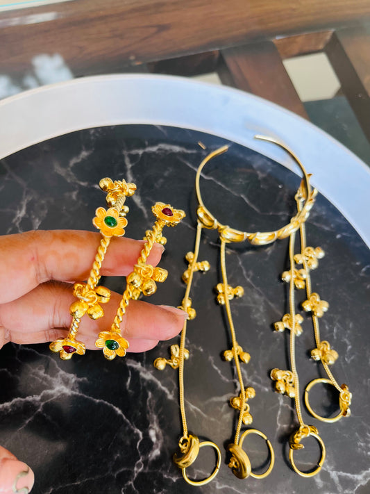 Combo 21 - Chand Haathphool Single Hand + Flower Ghungroo bangles pair