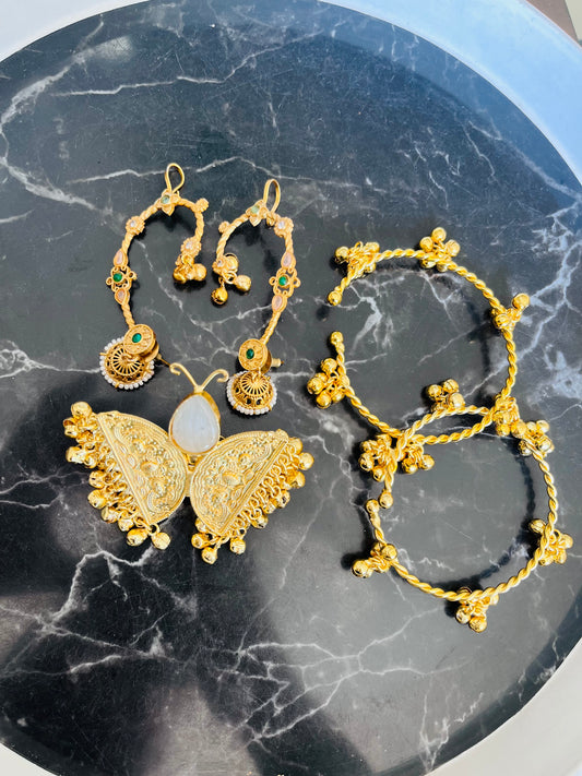 Combo 18 - Earcuff Earings + Pair Ghungroo Bangles + Butterfly ring