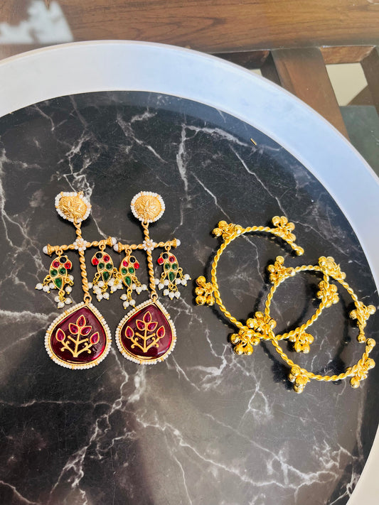 Combo 13 - Prina Earings + Pair of Ghungroo Bangles