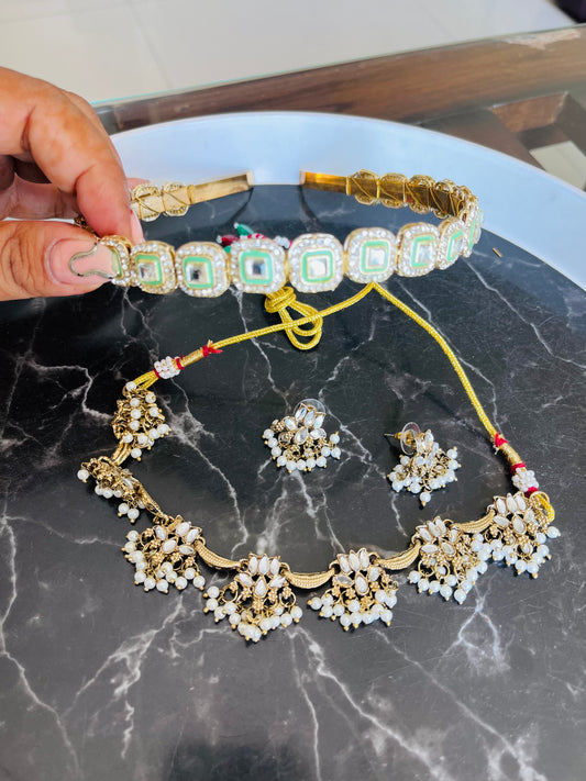 Combo 3 - Lotus Necklace earings + Hairband