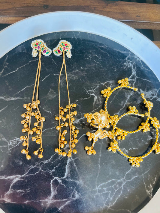 Combo 2 - Alvira Earings ( Small Ghungroo) + Ghungroo Bangles pair + Elephant ring