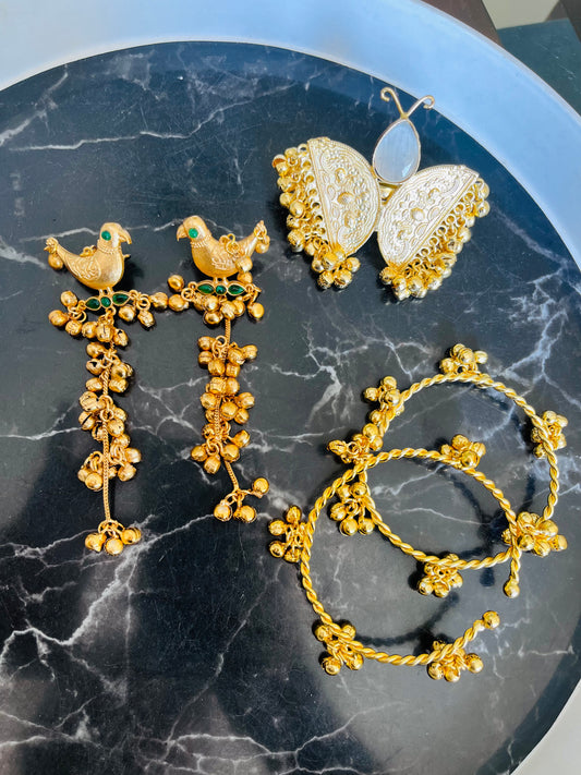 Combo 11 - Birdie Earings + Butterfly Ring + pair of Ghungroo Bangles