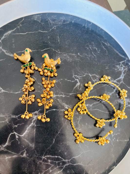 Combo 10 - Birdie Earings + pair of Ghungroo Bangles
