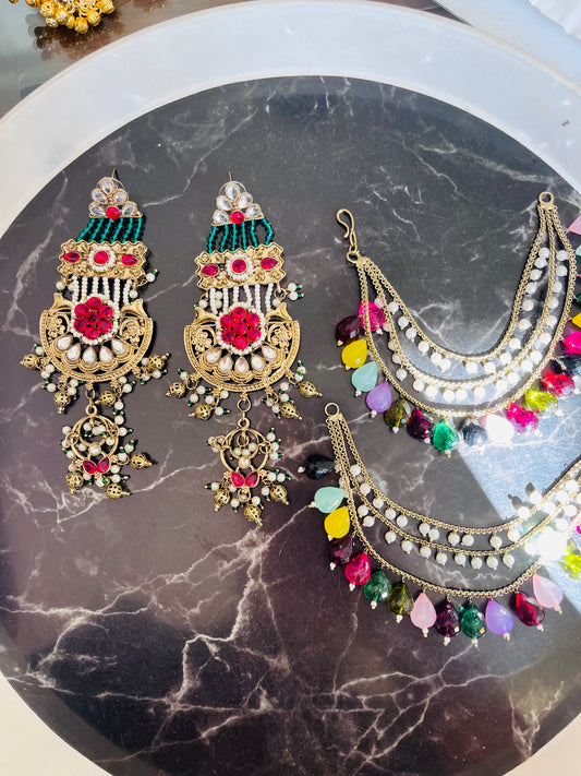 Combo 16- Reha Earings + multicolour Earchain