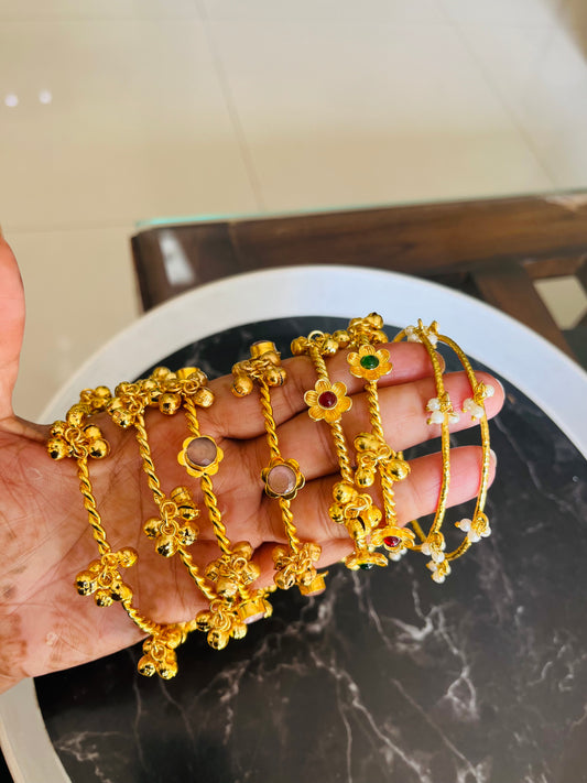 Combo of 4 different Types of Brass Ghungroo Bangles - 8 bangles